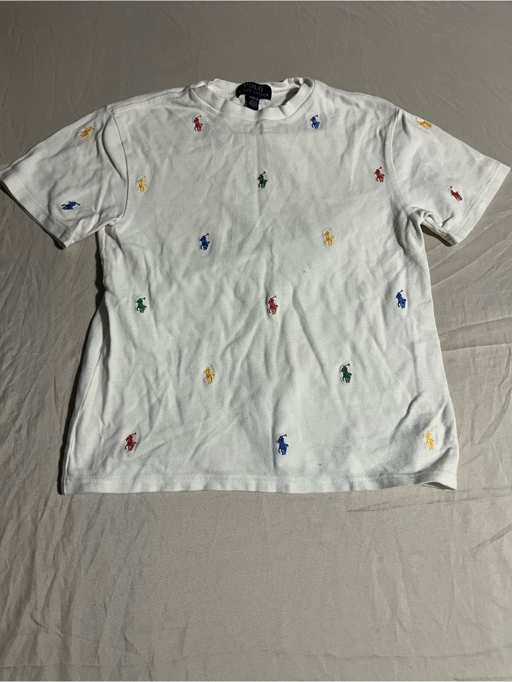 Polo by Ralph Lauren White Tee with Multicolor Pony Embroidery Boys Size M 10-12